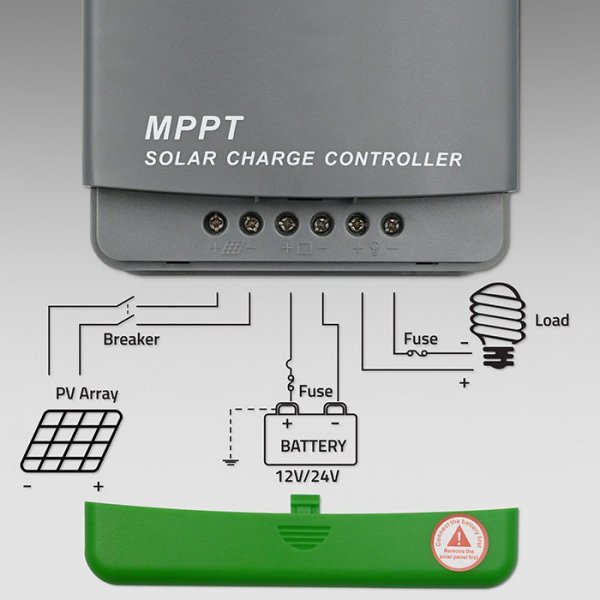 Qoltec Solarny regulator ładowania MPPT z czujnikiem temperatury 10A |  12V/24V | LCD | 2xUSB | GEL | LiFePO4