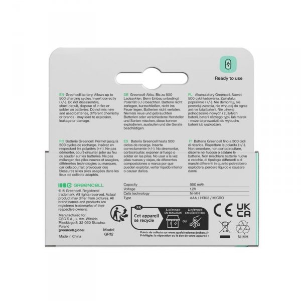 Green Cell Akumulatorki paluszki 16xAAA HR03 950mAh