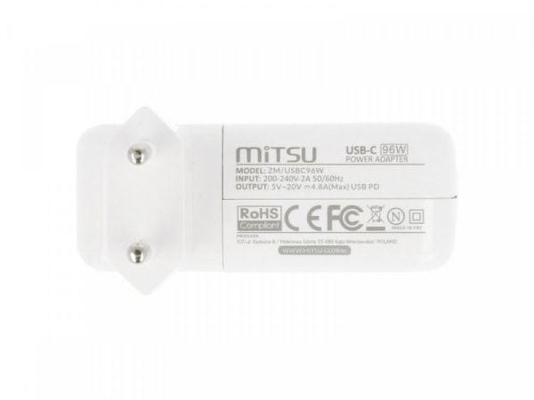 Mitsu Zasilacz ładowarka do laptopa 96W USB-C 5V-9V-12V-15V/3A, 20V/4.8A PD