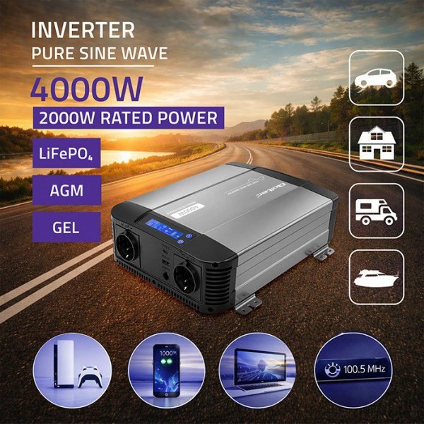 Qoltec Przetwornica napięcia Pure Sine Wave | 12V na 230V | 2000/4000W