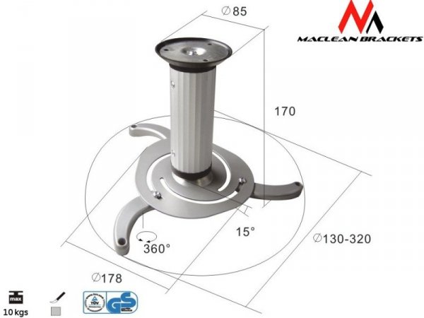 Maclean Uchwyt sufitowy do projektora Maclean MC-515 S 80-170mm 10kg