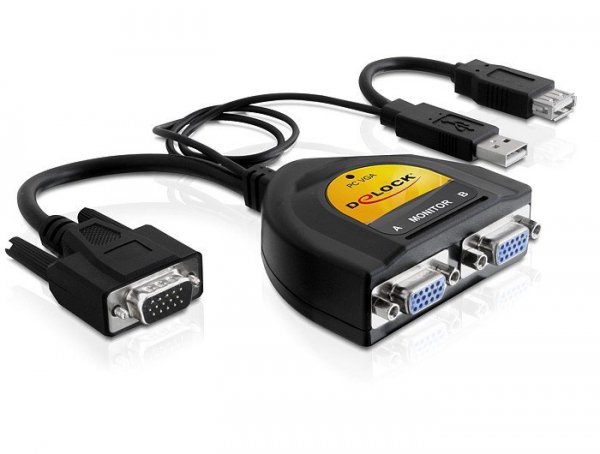 Delock Adapter VGA-&gt;2xVGA+zasilanie USB+USB(AF)