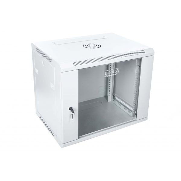 Digitus Szafa wisząca jednosekcyjna 19 9U 501/600/450 mm, drzwi szklane, szara (RAL 7035), zmontowana