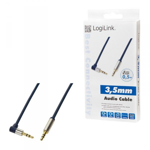 LogiLink Kabel audio typu jack 3,5 m/m, kątowy 90°, 0,5m, niebieski