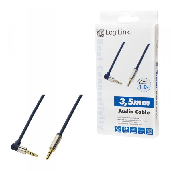 LogiLink Kabel audio typu jack 3,5 m/m, kątowy 90°, 1m, niebieski