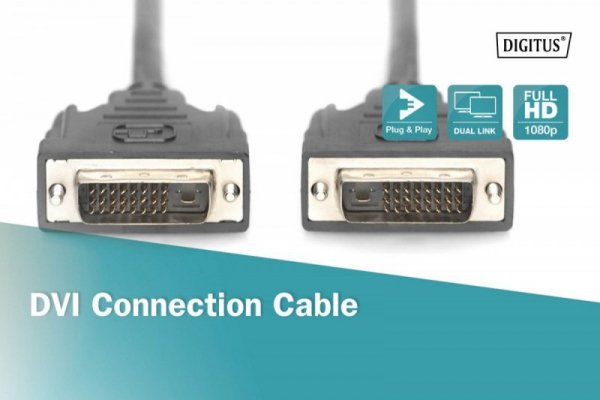 Digitus Kabel połączeniowy DVI-D DualLink WQXGA 30Hz Typ DVI-D (24+1)/DVI-D (24+1) M/M 3m Czarny