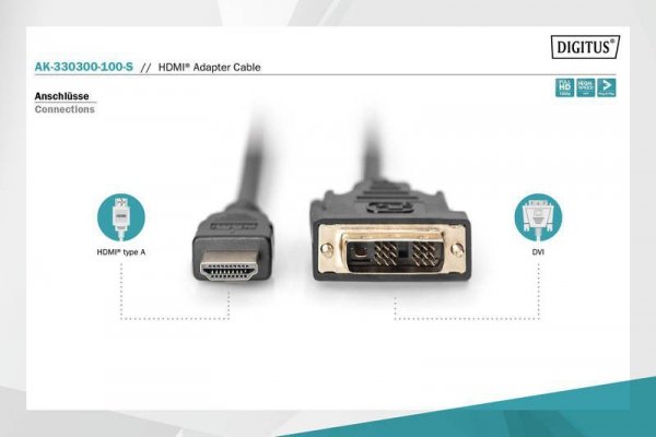 Digitus Kabel adapter HDMI Standard 1080p 60Hz FHD Typ HDMI A/DVI-D (18+1) M/M 10m Czarny