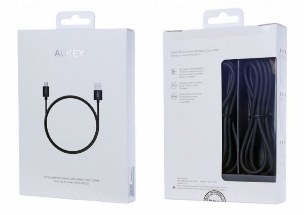 AUKEY CB-D10 Black zestaw 3 szt. szybkich kabli Quick Charge micro USB-USB | 3x1.2m | 480 Mbps
