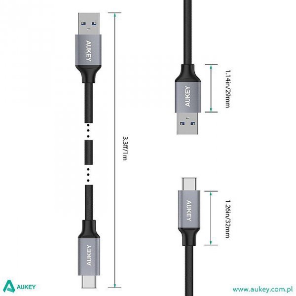 AUKEY CB-CMD1 zestaw 3 szt. nylonowych szybkich kabli Quick Charge USB C-USB 3.0 | 3 x 1m | 5 Gbps