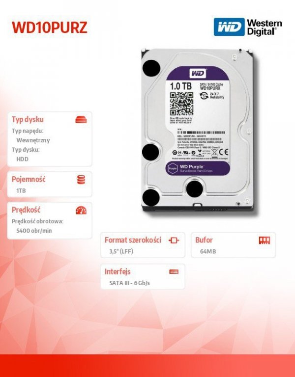 Western Digital HDD Purple 1TB 3,5&#039;&#039; 64MB SATAIII/5400rpm