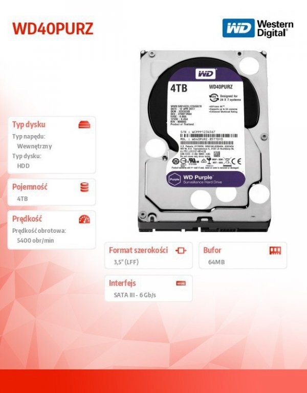 Western Digital HDD Purple 4TB 3,5&#039;&#039; 64MB  SATAIII/5400rpm