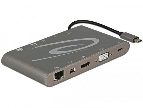 Delock Replikator portów USB-C -&gt; Mic, Audio, HDMI, LAN, 3x USB 3.0 + zasilanie Szary