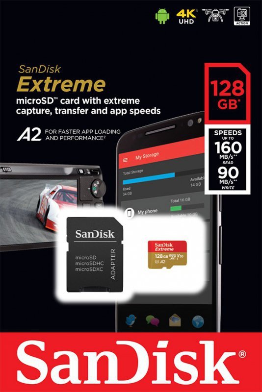 SanDisk Karta pamięci Extreme microSDXC 128GB 160/90 MB/s A2 V30 U3