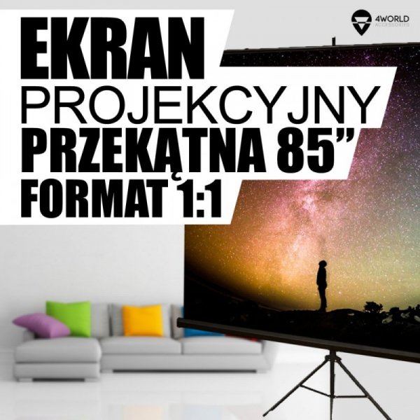 4world Ekran projekcyjny na statywie 152X152 1:1 biały matowy