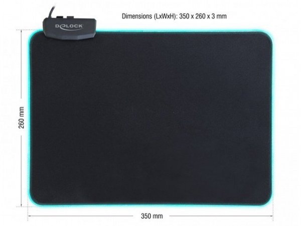Delock Podkładka pod mysz RGB podświetlana czarna 350 x 260 mm