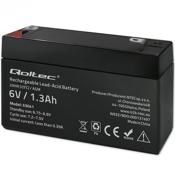 Qoltec Akumulator AGM | 6V | 1.3Ah | max.0.39A