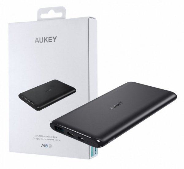 AUKEY PB-XN5 Black ultraszybki Power Bank | 5000 mAh | 3xUSB | 5.4A | AiPower | kabel micro USB