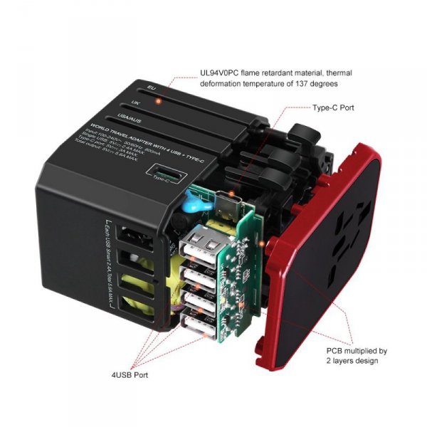 Maclean Adapter podróżny USB z zasilaczem MCE238