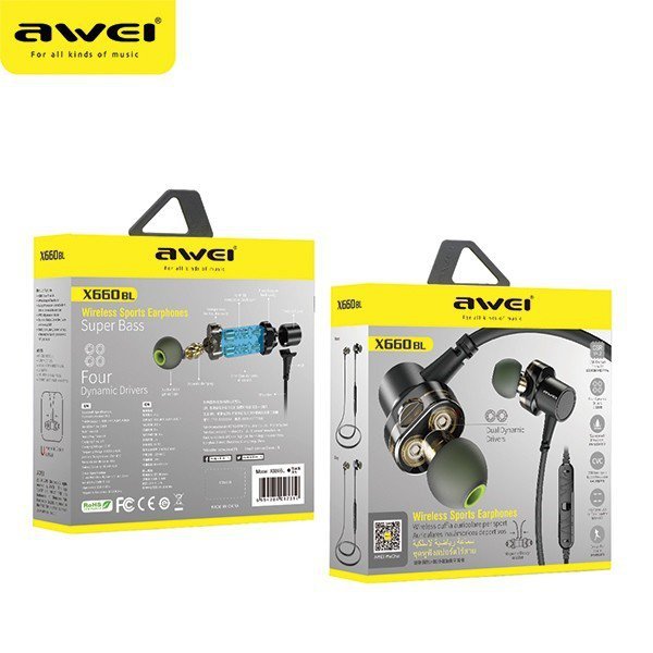 AWEI Słuchawki stereo Bluetooth X660BL Dual Dynamic Drivers czarne