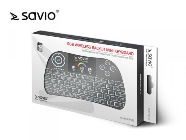 Elmak Klawiatura bezprzewodowa podświetlana SAVIO KW-03 Android TV Box, Smart TV, PS3, XBOX 360, PC