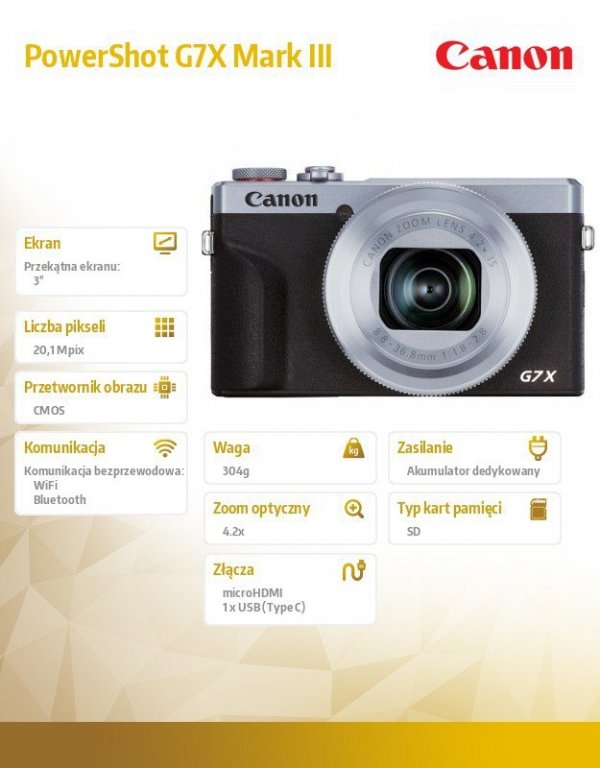 Canon Aparat PowerShot G7X Mark III 3638C002 srebrny