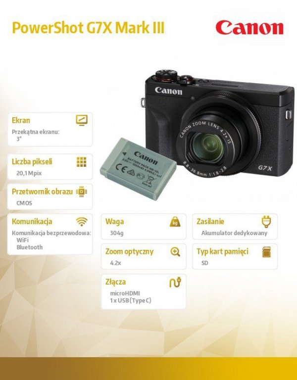 Canon Aparat PowerShot G7X Mark III czarny + bateria 3637C014