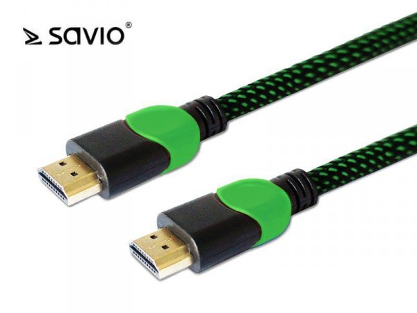 Elmak Kabel HDMI-HDMI v2.0, OFC, miedź, 3D, gamingowy, XBOX, zielono-czarny, oplot, 4K,, 1.8m SAVIO GCL-03