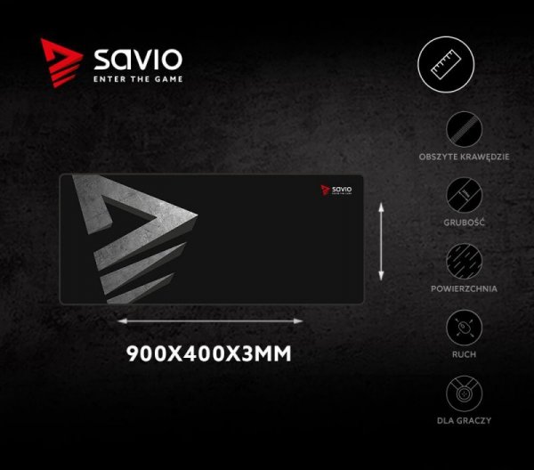 Elmak Podkładka pod mysz gaming SAVIO Precision Control XL 900x400x3mm, obszyta