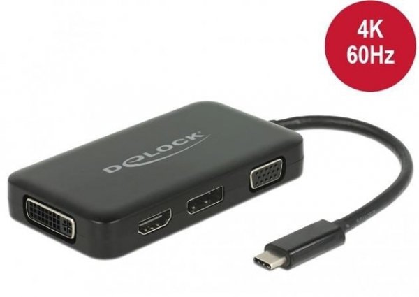 Delock Adapter USB-C -&gt;VGA/HDMI/DVI/DISPLAYPORT czarny