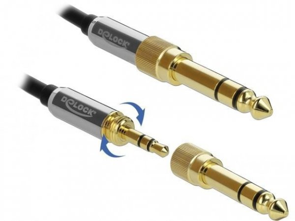 Delock Kabel audio minijack 3.5mm M/M 3 PIN + 2x przejściówka nakręcana jack 6.35mm 1m czarny