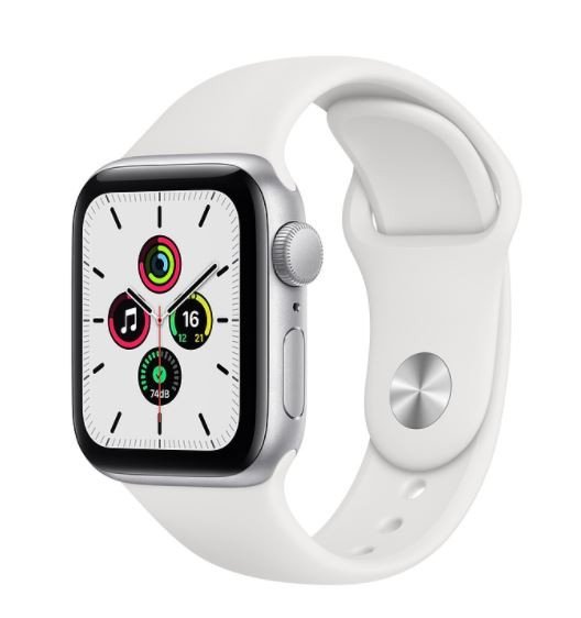 Apple Zegarek SE GPS, 40mm koperta z aluminium w kolorze srebrnym z białym paskiem sportowym- Regular