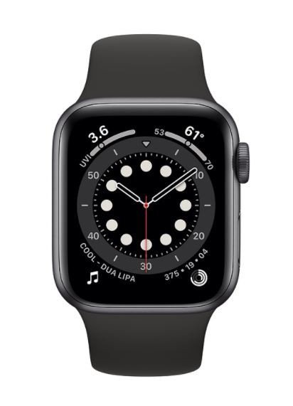Apple Zegarek Series 6 GPS + Cellular, 44mm koperta z aluminium w kolorze gwiezdnej szarości z czarnym paskiem sportowym - Regul