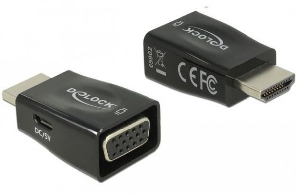Delock Adapter HDMI(M)- VGA(F)+USB MICRO(F) czarny