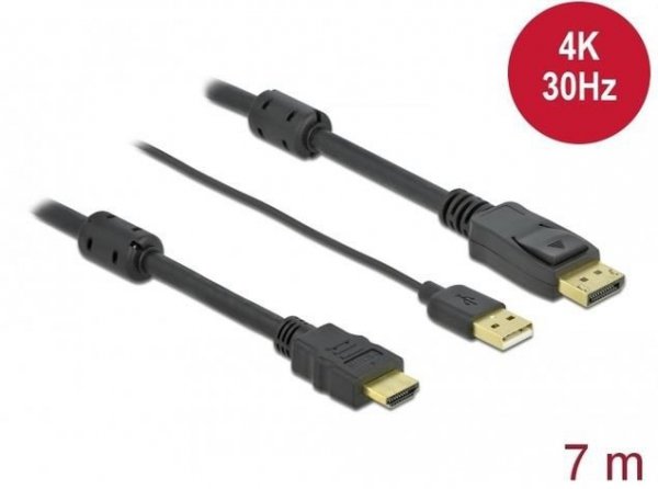 Delock Kabel HDMI(M)-Displayport (M)4K  7M USB A(M) 85967