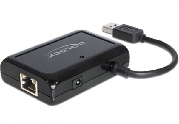 Delock HUB USB 3.0  3-porty + port gigabit lan aktywny+zasilacz czarny