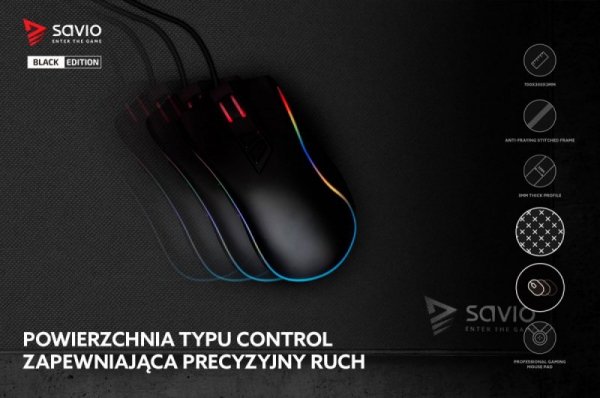 Elmak Podkładka pod mysz gaming SAVIO Black Edition Precision Control L 700x300x3mm, obszyta