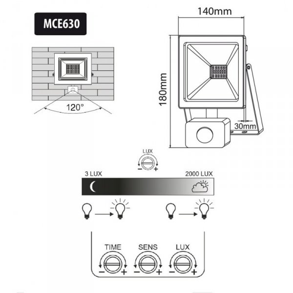 Maclean Naświetlacz LED 30W z czujnikiem PIR MCE630NW