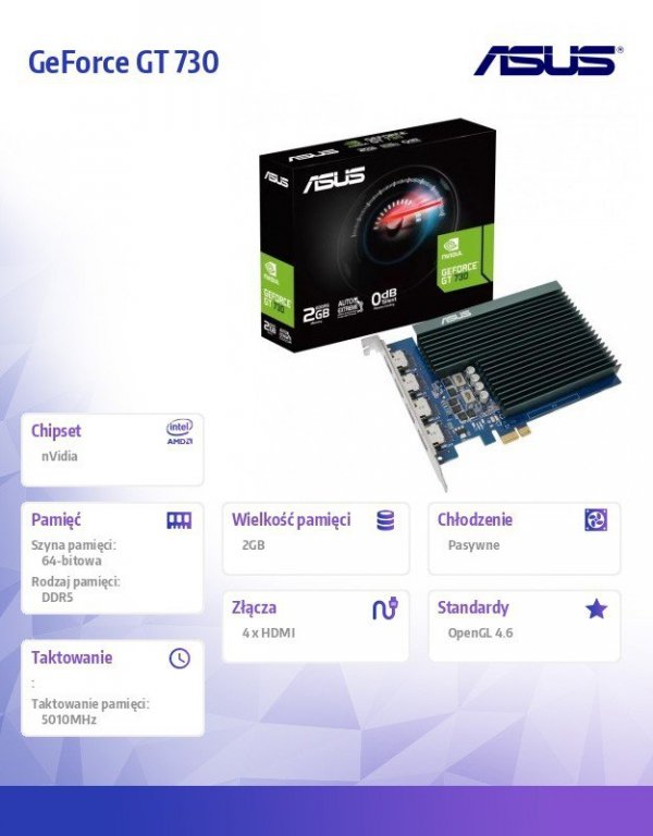 Asus Karta graficzna GeForce GT730 2GB GDDR5 64bit 4HDMI
