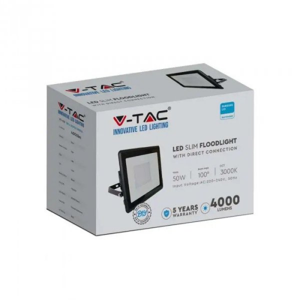 V-tac Projektor LED 50W 3000K 4000lm Czarny