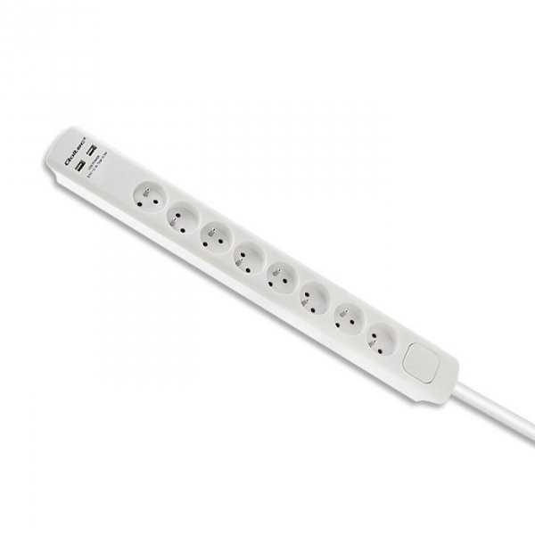 Qoltec Listwa antyprzepięciowa | 8 gniazd | 2xUSB | 1.8m | Biała