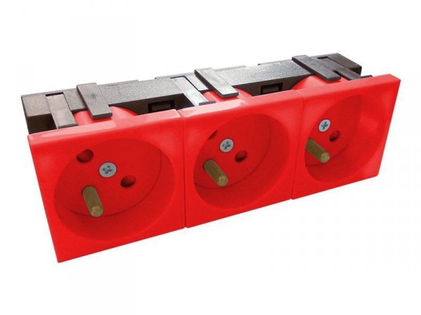 ALANTEC Gniazdo elektryczne 45x135 z kluczem - 3x2P+Z, tory prądowe pod kątem 45st. Czerwone