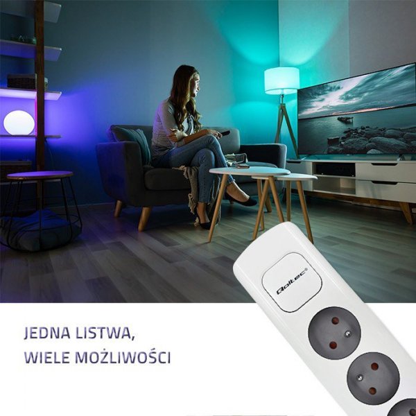 Qoltec Listwa zasilająca | 6 gniazd | 1.8 m | Biało - szara