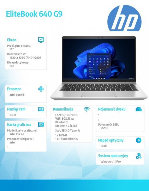 HP Inc. Notebook EliteBook 640 G9 i5-1245U 512GB/16GB/14.0/W11P 6F1J5EA