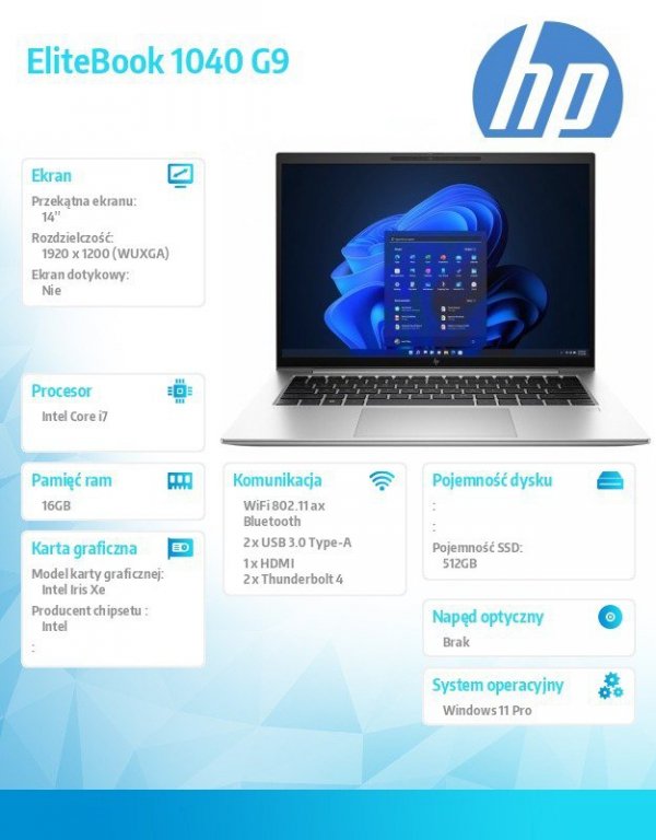 HP Inc. Notebook EliteBook 1040 G9 i7-1255U 512GB/16GB/W11P/14.0   6F690EA