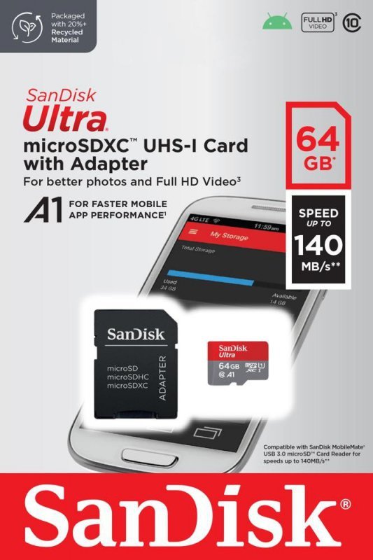 SanDisk Karta Ultra microSDXC 64GB 140MB/s A1 + Adapter SD
