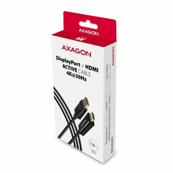 AXAGON RVD-HI14C2 Adapter aktywny DisplayPort -&gt; HDMI 1.4, 4K/30Hz, kabel 1,8m