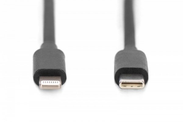 Digitus Kabel USB 2.0 spiralny USB C/Lightning, PD 20W, MFI, max. 1m Czarny