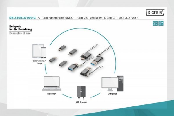 Digitus Zestaw adapterów USB Premium - 4 częściowy