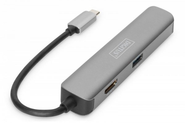 Digitus Stacja dokująca USB-C, 5-portów 4K 30Hz HDMI 2x USB3.0 microSD SD/MMC, srebrna
