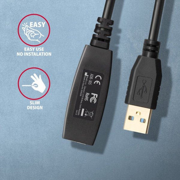 AXAGON ADR-305 USB 3.0 A-M -&gt; A-F aktywny kabel przedłużacz/wzmacniacz 5m